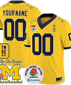 Custom Michigan Wolverines Jersey Name and Number Vapor TM 42 Honor – Rose Bowl Patch Football Maize