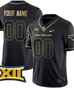 Custom West Virginia Mountaineers Jersey Name and Number College Football Black Gold Gold Series All Stitched