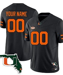 Custom Miami Hurricanes Jersey Name and Number Florida Map College Football Stitched Black