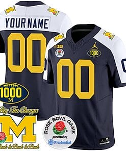 Custom Michigan Wolverines Jersey Name and Number 1000 Wins Rose Bowl Patch Alternate