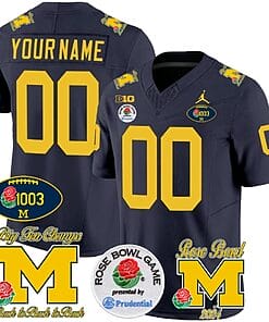 Custom Michigan Wolverines Jersey Name and Number Vapor 1003 Wins Rose Bowl Patch Football Navy