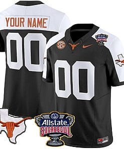 Custom Texas Longhorns Jersey Name and Number Sugar Bowl Patch Football Black Alternate