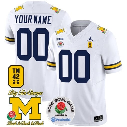 Custom Michigan Wolverines Jersey Name and Number Vapor TM 42 Honor – Rose Bowl Patch Football White