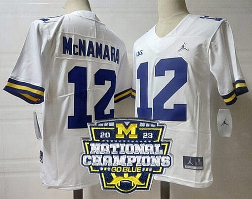 Cade Mcnamara Jersey #12 Michigan Wolverines Football 2023 National Champions Patch White