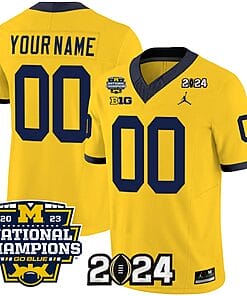 Custom Michigan Wolverines Jersey Name and Number Vapor Limited Football 2024 National Champions Patch Maize