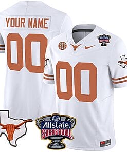 Custom Texas Longhorns Jersey Name and Number Sugar Bowl Patch Football White