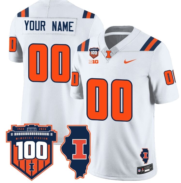 Custom Illinois Fighting Jersey Name and Number Vapor Limited College Football Stitched White