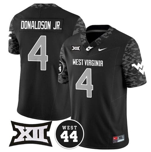 CJ Donaldson Jr Jersey #4 West Virginia Mountaineers 2024 Vapor Limited Football Honor Jerry West Stitched Coal