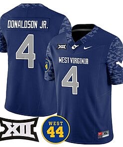 CJ Donaldson Jr Jersey #4 West Virginia Mountaineers 2024 Vapor Limited Football Honor Jerry West Stitched Navy