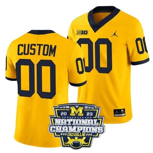 Custom Michigan Wolverines Jersey Name and Number Football 2023 National Champions Patch Yellow