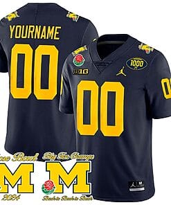Custom Michigan Wolverines Jersey Name and Number 1000 Wins Rose Bowl Big Ten Champs Patch Navy