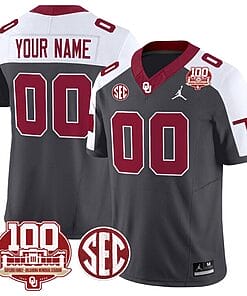 Custom Oklahoma Sooners Jersey Name and Number 100th Anniversary Patch Vapor Limited College Football Stitched Anthracite Alternate