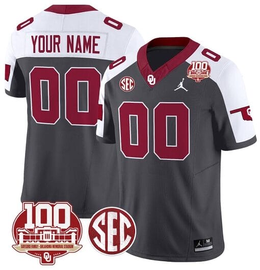 Custom Oklahoma Sooners Jersey Name and Number 100th Anniversary Patch Vapor Limited College Football Stitched Anthracite Alternate