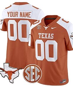 Custom Texas Longhorns Jersey Name and Number State Map and Sec Patch Vapor Limited College Football Stitched Orange Alternate