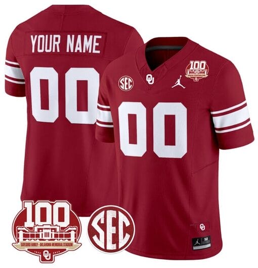 Custom Oklahoma Sooners Jersey Name and Number 100th Anniversary Patch Vapor Limited College Football Stitched Crimson