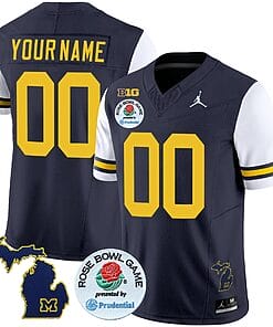 Custom Michigan Wolverines Jersey Name and Number Vapor Limited Rose Bowl Patch White Sleeves