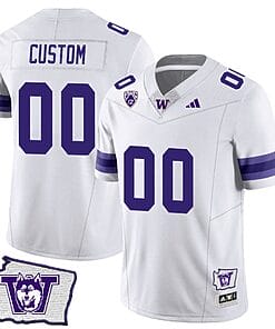 Custom Washington Huskies Jersey Name and Number Washington Map Patch Football White
