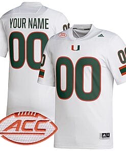 Custom Miami Hurricanes Jersey Name and Number College Football White Away Game – All Stitched