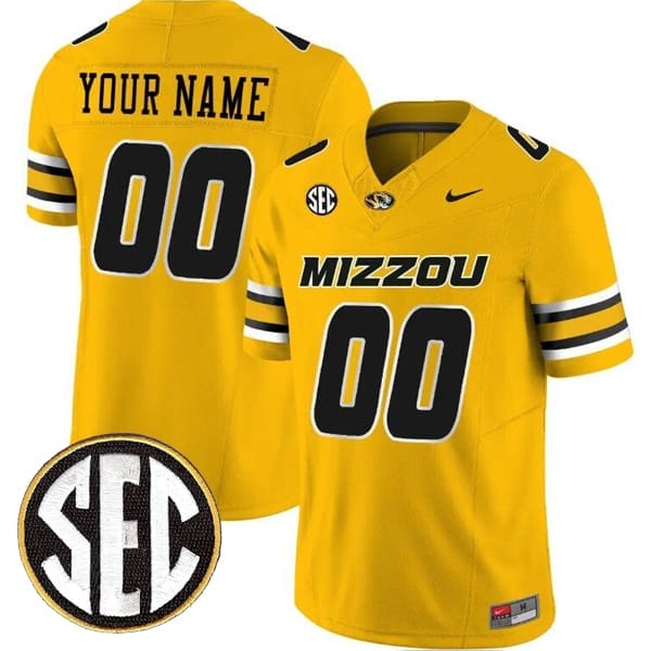 Custom Missouri Tigers Jersey Name and Number College Football Gold Vapor F.U.S.E Limited All Stitched