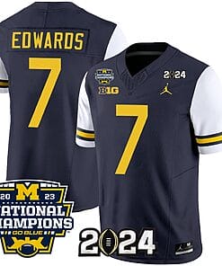 Donovan Edwards Jersey #7 Michigan Wolverines Vapor Limited Football 2024 National Champions Patch White Sleeves