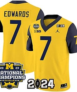 Donovan Edwards Jersey #7 Michigan Wolverines Vapor Limited Football 2024 National Champions Patch Navy Sleeves