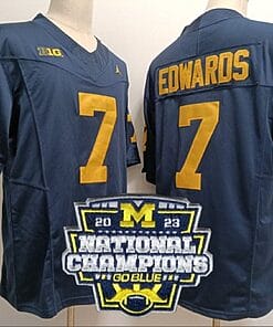 Donovan Edwards Jersey #7 Michigan Wolverines Football 2023 National Champions Patch Navy