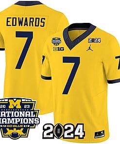Donovan Edwards Jersey #7 Michigan Wolverines Vapor Limited Football 2024 National Champions Patch Maize