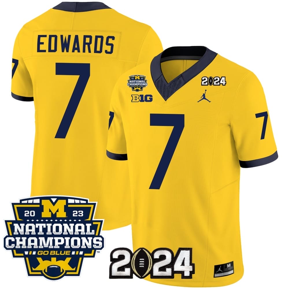 Donovan Edwards Jersey #7 Michigan Wolverines Vapor Limited Football 2024 National Champions Patch Maize