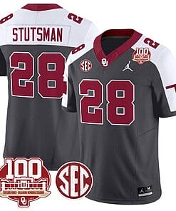 Danny Stutsman Jersey #28 Oklahoma Sooners 100th Anniversary Patch Vapor Limited College Football Stitched Anthracite Alternate