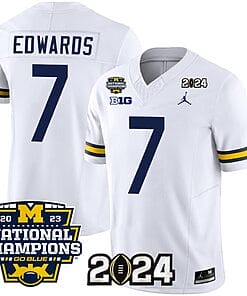 Donovan Edwards Jersey #7 Michigan Wolverines Vapor Limited Football 2024 National Champions Patch White