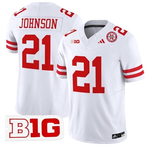 Emmett Johnson Jersey #21 Nebraska Cornhuskers Vapor Limited Football White
