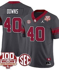 Ethan Downs Jersey #40 Oklahoma Sooners 100th Anniversary Patch Vapor Limited College Football Stitched Anthracite