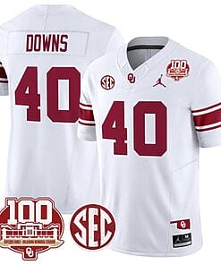 Ethan Downs Jersey #40 Oklahoma Sooners 100th Anniversary Patch Vapor Limited College Football Stitched White