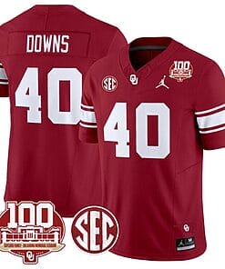 Ethan Downs Jersey #40 Oklahoma Sooners 100th Anniversary Patch Vapor Limited College Football Stitched Crimson