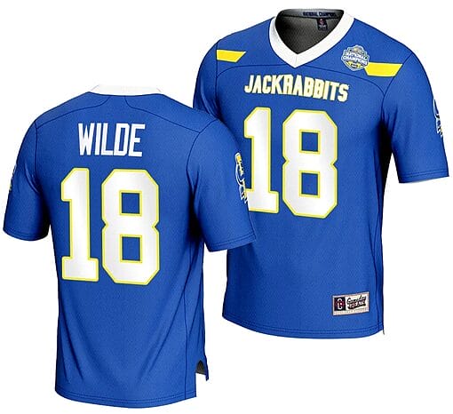 Griffin Wilde Jersey #18 South Dakota State Jackrabbits 2023 FCS Football National Champions Blue
