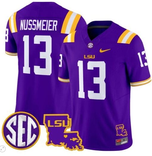 Garrett Nussmeier Jersey #13 LSU Tigers 2024 Louisiana Patch Vapor Limited College Football Stitched Purple