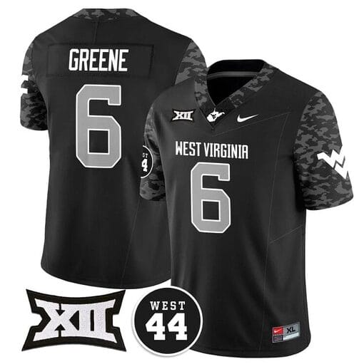 Garrett Greene Jersey #6 West Virginia Mountaineers 2024 Vapor Limited Football Honor Jerry West Stitched Coal