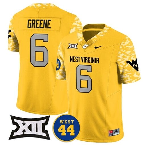 Garrett Greene Jersey #6 West Virginia Mountaineers 2024 Vapor Limited Football Honor Jerry West Stitched Goal