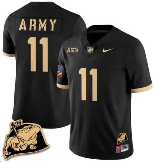 Isaiah Alston Jersey #11 Army Black Knights Jersey Rocky The Bulldog Patch Vapor Limited College Football Stitched Black