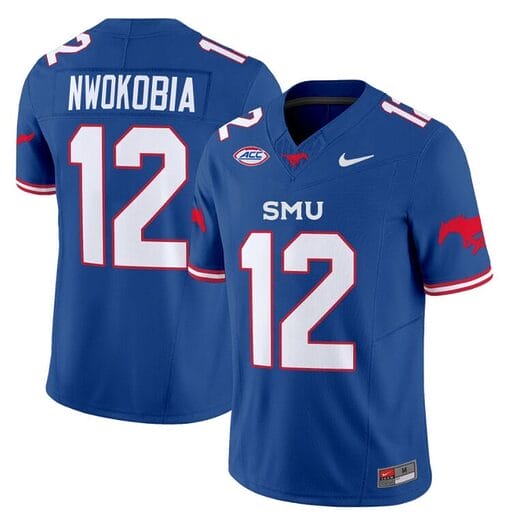 Isaiah Nwokobia Jersey #12 SMU Mustangs Icy College Football Vapor Limited Blue