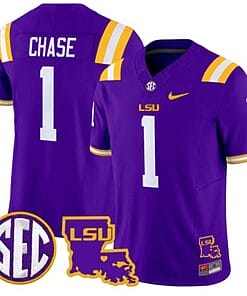 JaMarr Chase Jersey #1 LSU Tigers 2024 Louisiana Patch Vapor Limited College Football Stitched Purple