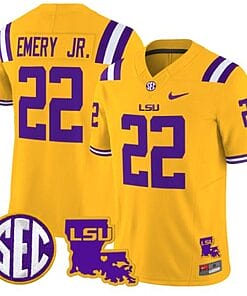 John Emery Jr Jersey #22 LSU Tigers 2024 Louisiana Patch Vapor Limited College Football Stitched Gold