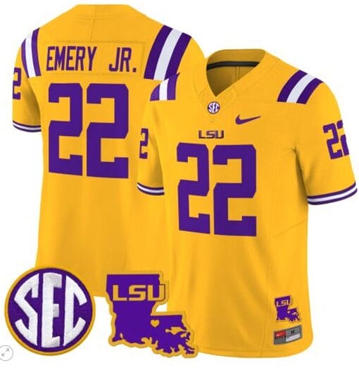 John Emery Jr Jersey #22 LSU Tigers 2024 Louisiana Patch Vapor Limited College Football Stitched Gold