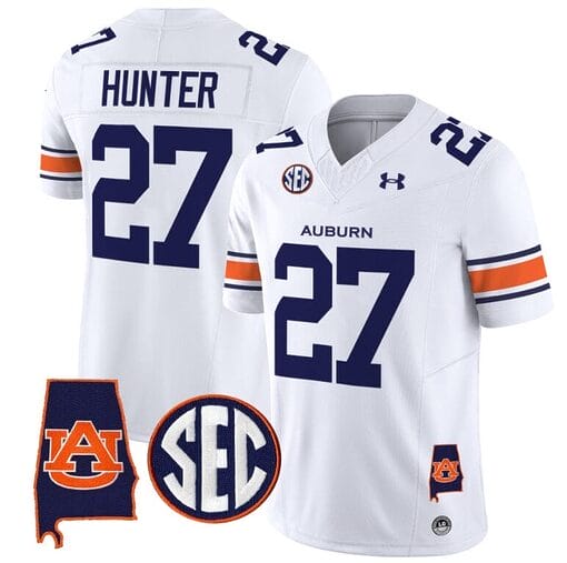 Jarquez Hunter Jersey #27 Auburn Tigers SEC Patch Vapor Limited College Football Stitched White
