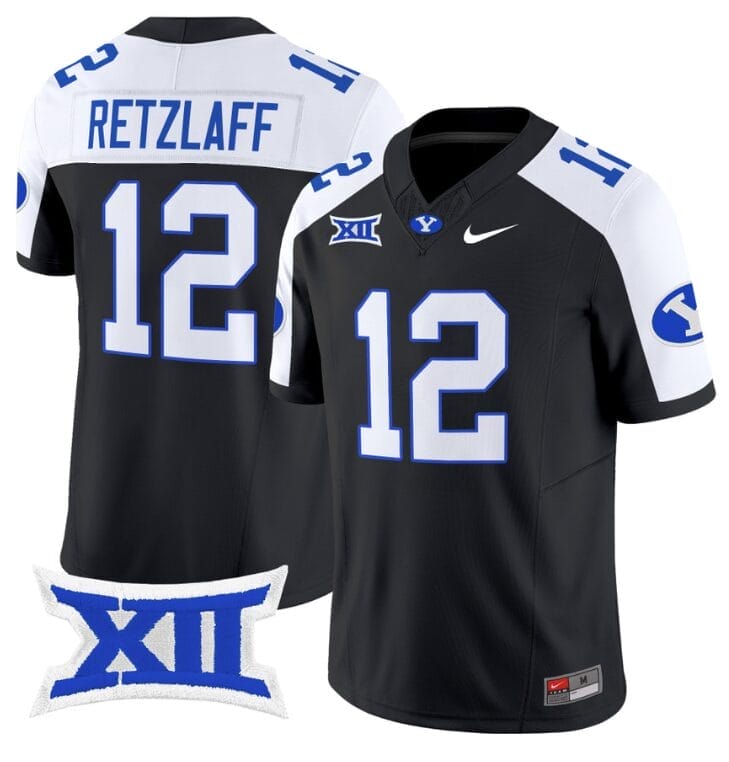 Jake Retzlaff Jersey #12 BYU Cougars Vapor Limited College Football Stitched Black Alternate