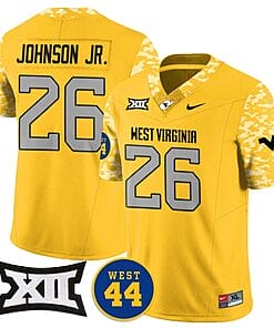 Justin Johnson Jr Jersey #26 West Virginia Mountaineers 2024 Vapor Limited Football Honor Jerry West Stitched Gold