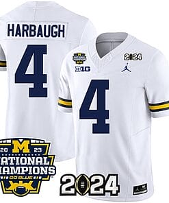 Jim Harbaugh Jersey #4 Michigan Wolverines Vapor Limited Football 2024 National Champions Patch White