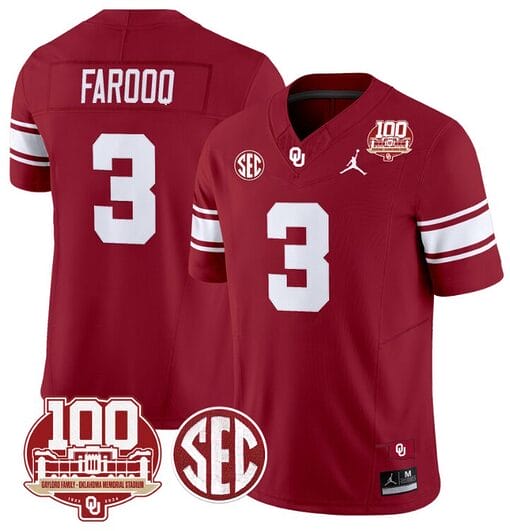 Jalil Farooq Jersey #3 Oklahoma Sooners 100th Anniversary Patch Vapor Limited College Football Stitched Crimson