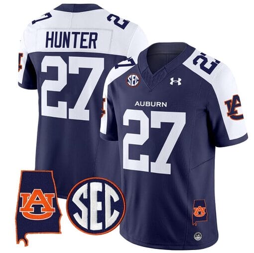 Jarquez Hunter Jersey #27 Auburn Tigers SEC Patch Vapor Limited College Football Stitched Navy Alternate