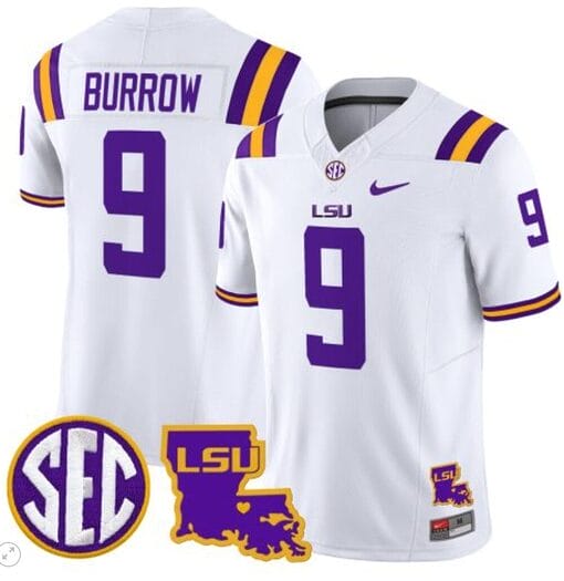 Joe Burrow Jersey #9 LSU Tigers 2024 Louisiana Patch Vapor Limited College Football Stitched White